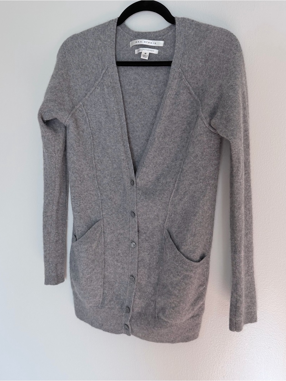 Max Studio Light Gray Button-Front Cashmere Cardigan